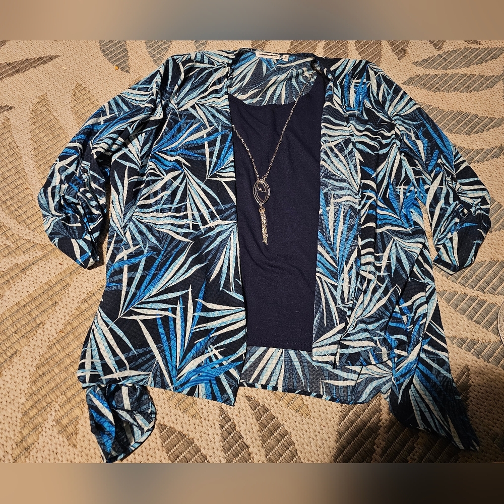 Notations Tropical Blue and White Blouse
